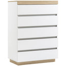 Cassettiera 5 Cassetti Design Minimal 80x40x109 cm Bianco e color Rovere  