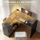 Scrivania Angolare Moderna 110x100x75 cm con Scaffale e Cassetto in Tessuto in Truciolare Nero      
