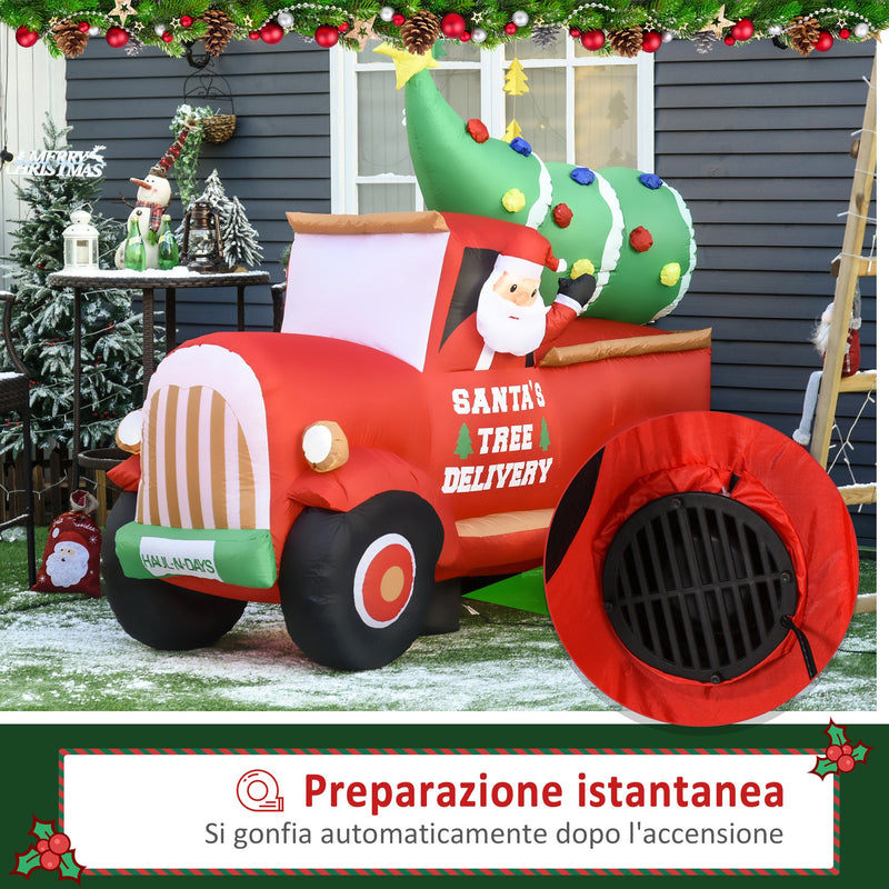 Babbo Natale con Camion e Albero Gonfiabile 215x102x180 cm con Luci a LED 