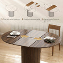 Tavolo Espandibile per 6-8 Persone da Rotondo a Ovale 150x110x75 cm con Base a Piedistallo in MDF e Acciaio Color Noce Scuro      