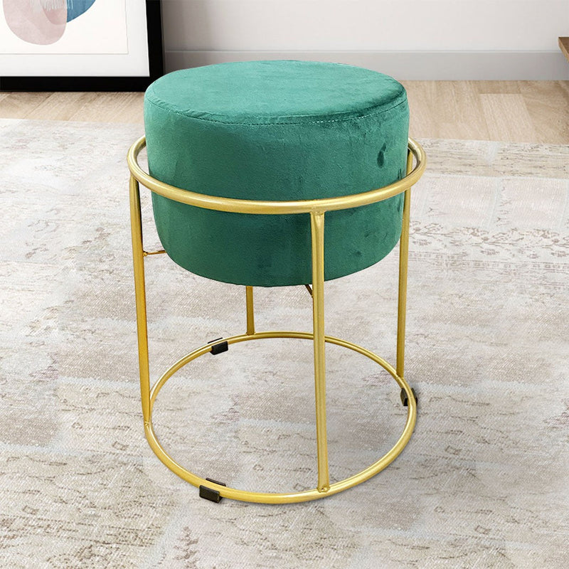 Pouf in Velluto Verde 44x38 cm con Struttura in Metallo Oro