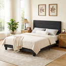 Letto Matrimoniale 164x208x107-112 cm con Testiera Regolabile in Tessuto Effetto Lino Nero      