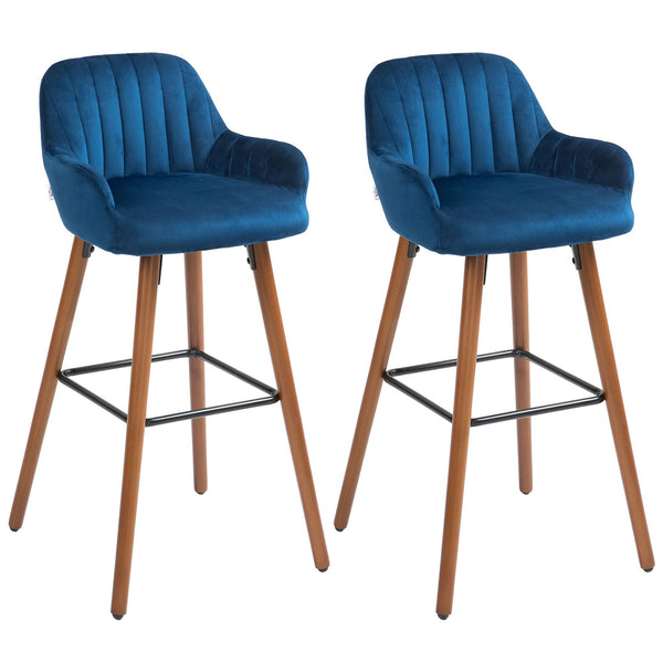 Set 2 Sgabelli da Bar con Schienale in Velluto Blu Scuro acquista