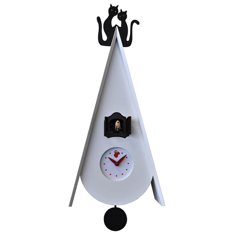Orologio a Cucù da Parete 25X55X11Cm Pirondini Italia Gattini Bianco