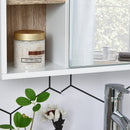 Specchio Armadietto da Bagno Pensile 60x14,5x49,4 cm in MDF e Truciolato Bianco e Legno Naturale