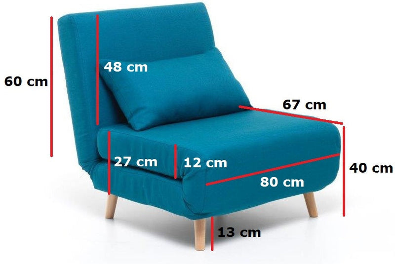 Poltrona Letto Singolo Trasformabile 80x90x80 cm in Tessuto Turchese
