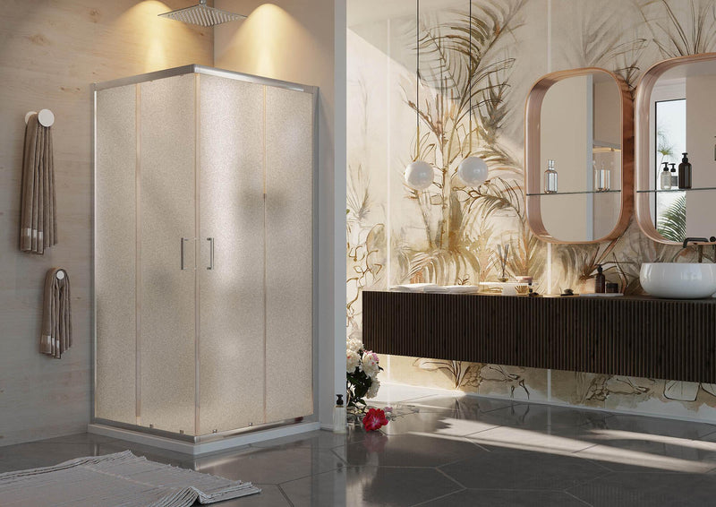 Box Doccia Angolare 2 Ante Scorrevoli in Cristallo Opaco 6mm H198 Fosterberg Dragor Varie Misure