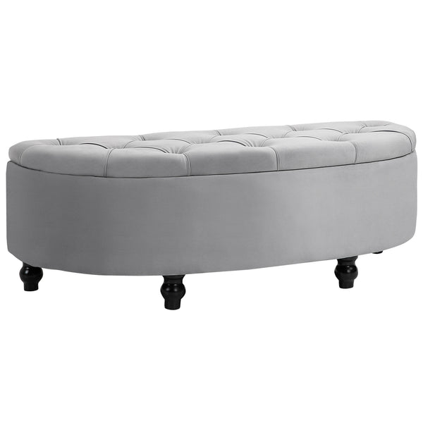 online Panca Contenitore Fondoletto a Semicerchio 120x46x42 cm in Velluto e Legno Grigio Chiaro