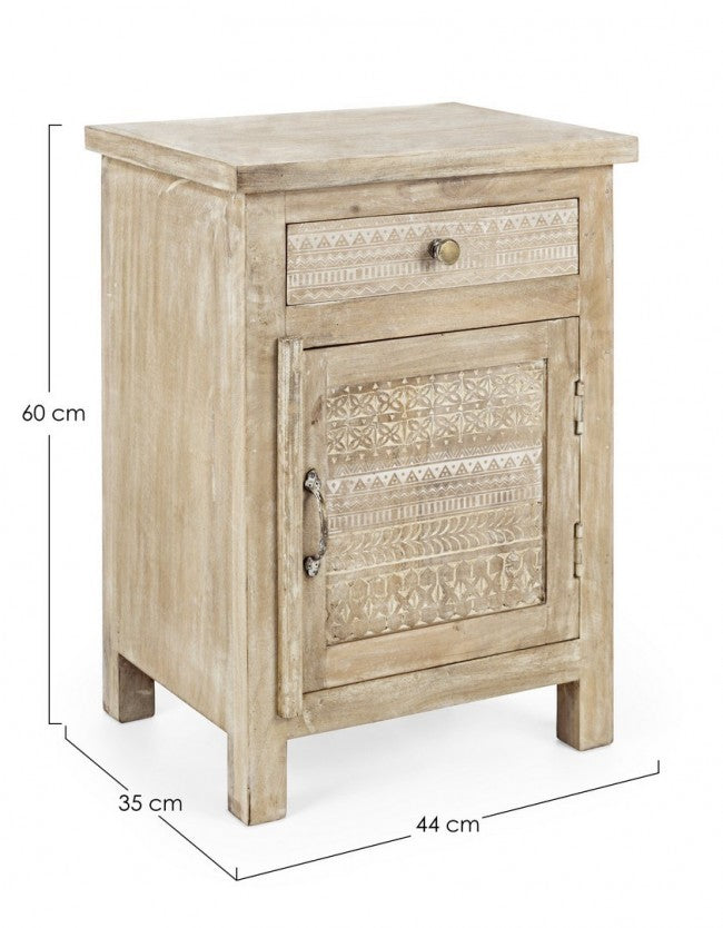 Comodino 1 Anta 1 Cassetto con Vetrora in Legno