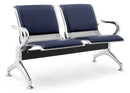 Panca per Sala Attesa 2 Posti da Ufficio con Cuscino in Acciaio e Similpelle Argento/Blu Navy