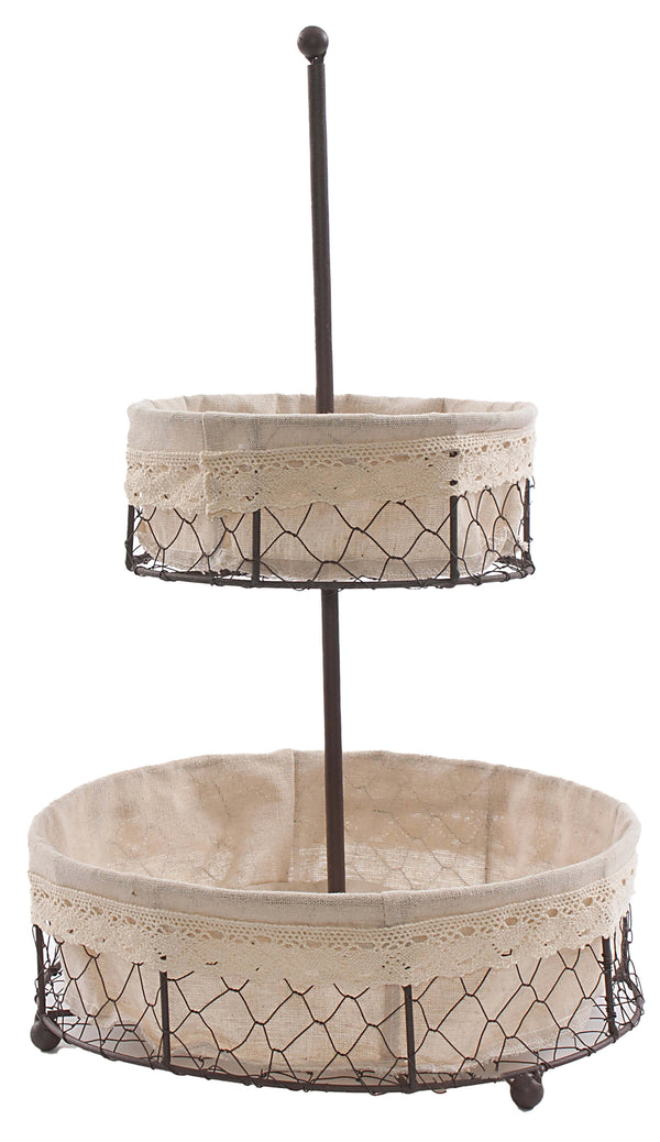 acquista Alzata 2 Piani Ø30xH47 cm in Metallo e Cotone Nero e Ecrù