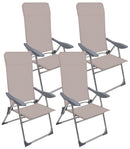 Set 4 Sedie a Sdraio Reclinabili Pieghevoli 59x64x108 cm in Alluminio e Textilene Tortora