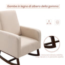 Poltrona a Dondolo Imbottita 77x92x100 cm in Legno e Lino  Beige