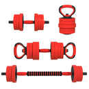 Set Pesi da Palestra 4 in 1 da 30kg Convertibile in Kettlebell 2 Manubri Bilanciere e Supporto Flessioni Rosso      