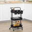 Carrello da Cucina Multiuso 3 Livelli con Accessori Nero  