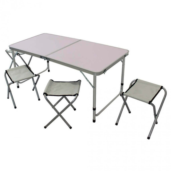 Ensemble de table pliante avec 4 tabourets de camping en aluminium blanc acquista