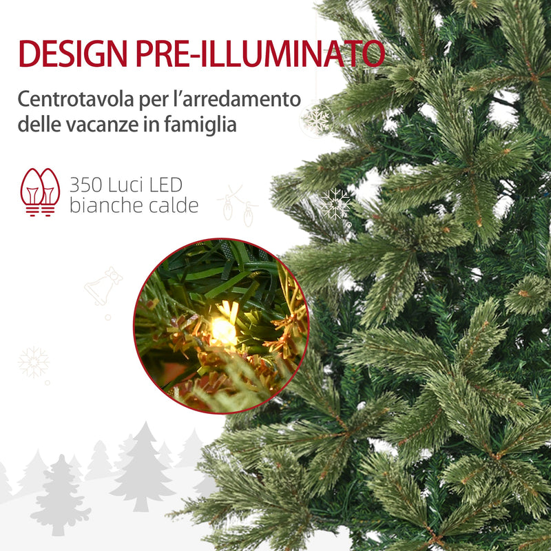 Albero di Natale Artificiale H210 cm 908 Rami con 350 Luci LED Verde
