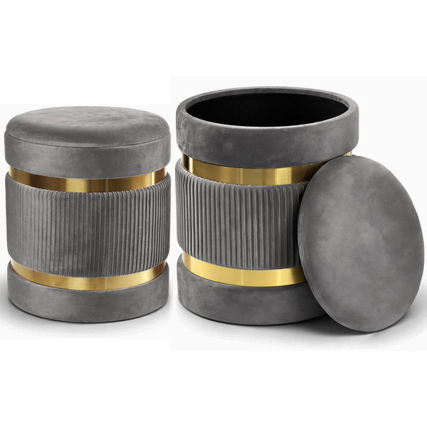 prezzo Set 2 Pouf Contenitore Ø 38x44 cm e Ø 31x38 cm con Rivestimento Velluto Grigio