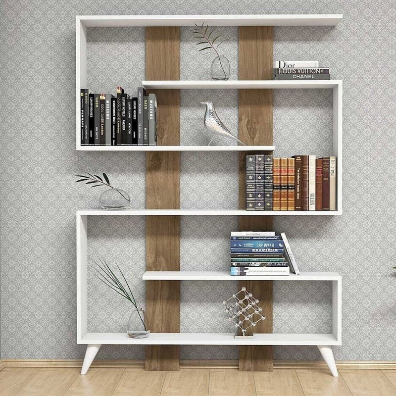 Libreria 120x164h cm Jane bianca particolari noce