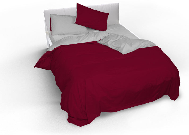 Copripiumino con Sacco e Federe Doubleface Bordeaux\/Grigio Chiaro Varie Misure