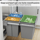 Pattumiera Estraibile Sottolavello da 31L con 3 Secchi Rimovibili e Piano Superiore in PP e ABS Grigio Chiaro      