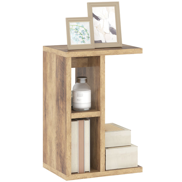 sconto Tavolino da Salotto a Forma di C 40x30x60 cm con 3 Ripiani Marrone