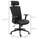 Sedia Poltrona Direzionale da Ufficio 65x63x119-129 cm in Tessuto Nero