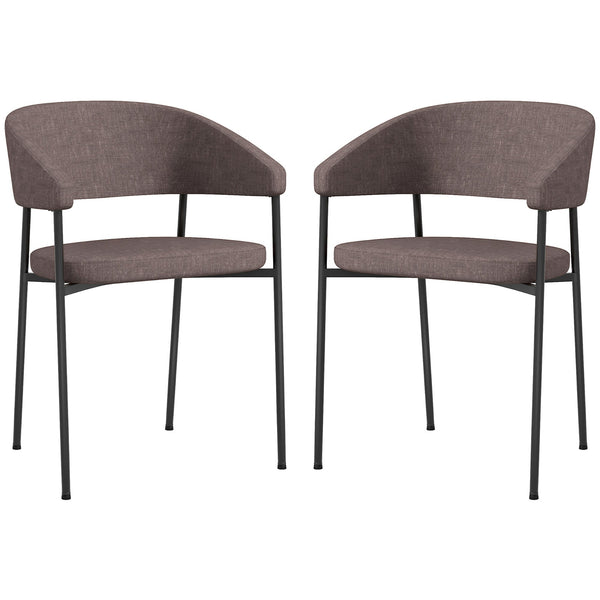 online Set 2 Sedie da Pranzo Imbottite e Monoblocco 59x56x78 cm in Tessuto Effetto Lino e Acciaio Marrone