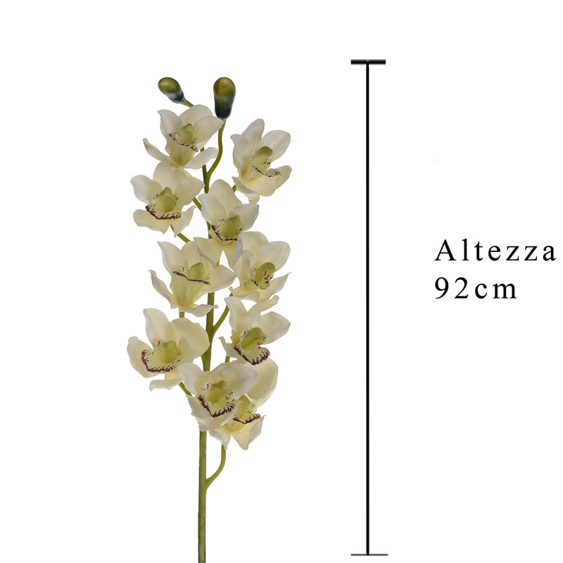 Set 2 Cymbidium Artificiale Real Touch con 10 Fiori e 2 Bocci Altezza 92 cm Bianco