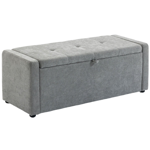 Cassapanca Contenitore 122x48x44 cm Capienza 142L Pouf Seduta Ampia Imbottita Capacità 200 kg in Lino Grigio Chiaro sconto