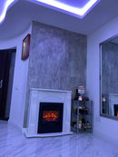 Camino Elettrico da Pavimento 88,3x95x30 cm Effetto Fiamma 2000W Clasic & Cristina Bianco