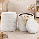 Set 2 Pouf Contenitori 43x45 cm e 35x40 cm Seduta Imbottita Rivestimento Bounclè Bianco     