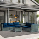 Set Salotto da Giardino per Patio 8 Pezzi Tavolo con Piano in Vetro in Polyrattan Blu      