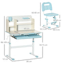 Set Scrivania e Sedia per Bambini da 3 Anni Regolabile Tavolo Inclinabile a 60° con Cassetto e Ripiani in PP e Acciaio Blu      
