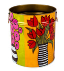 Porta Legna o Pellet Contenitore Senza Coperchio Ø39x42 cm in Ferro Verniciato Big Flowers Multicolore