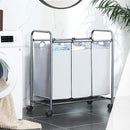 Carrello Portabiancheria 77x41x81,5 cm 3 Sacchi in Acciaio Grigio