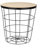 Tavolino  Ø38x40 cm in Metallo Top in Legno Nero