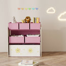 Scaffale Portagiochi 63x30x66 cm a 3 Livelli 6 Cesti in Tessuto Non Tessuto Rosa      