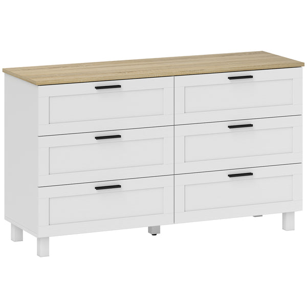 Cassettiera 6 Cassetti Moderna 120x38x71 cm in Legno di Pino e MDF Bianco e color Legno sconto