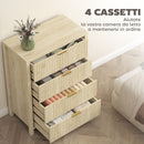 Cassettiera con 4 Cassetti Design Canettato 70x38x93 cm Maniglie Dorate in MDF Color Legno 