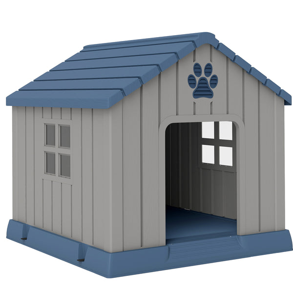sconto Casetta per Cani da Esterno 85x79x82 cm con Base Rialzata e Finestre in Plastica Grigio