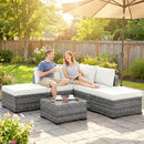 Set 6 Pezzi >Salotto da Giardino con Divano Modulare Tavolino e Cuscini in Rattan e Acciaio Grigio      