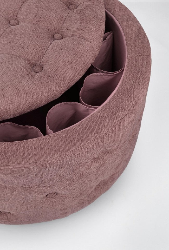 Pouf Contenitore Porta Scarpe Ø 70x40 cm Ernestine in Tessuto Rosa Antico