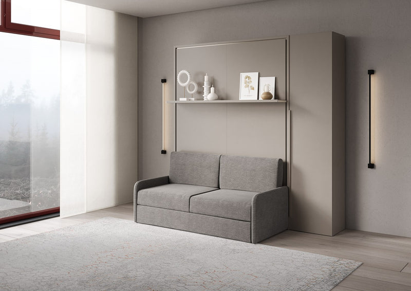 Letto Matrimoniale A Scomparsa 160 Versia Con Divano Mensola E Armadio 1 Anta Dx Argilla      