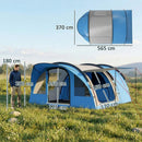 Tenda Campeggio a Tunnel per 2-4 Persone 565x370x200 cm con 2 Stanze Impermeabile 3000mm per Trekking Azzurro      
