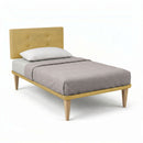 Letto Singolo con Rete Rivestita Microfibra Ocra Tessis Testata Button Varie Misure