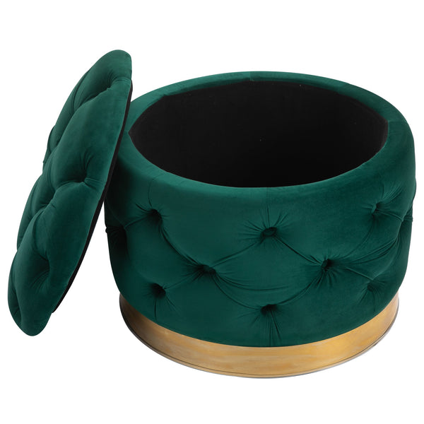 Pouf de rangement avec housse en velours à boutons matelassés verts prezzo