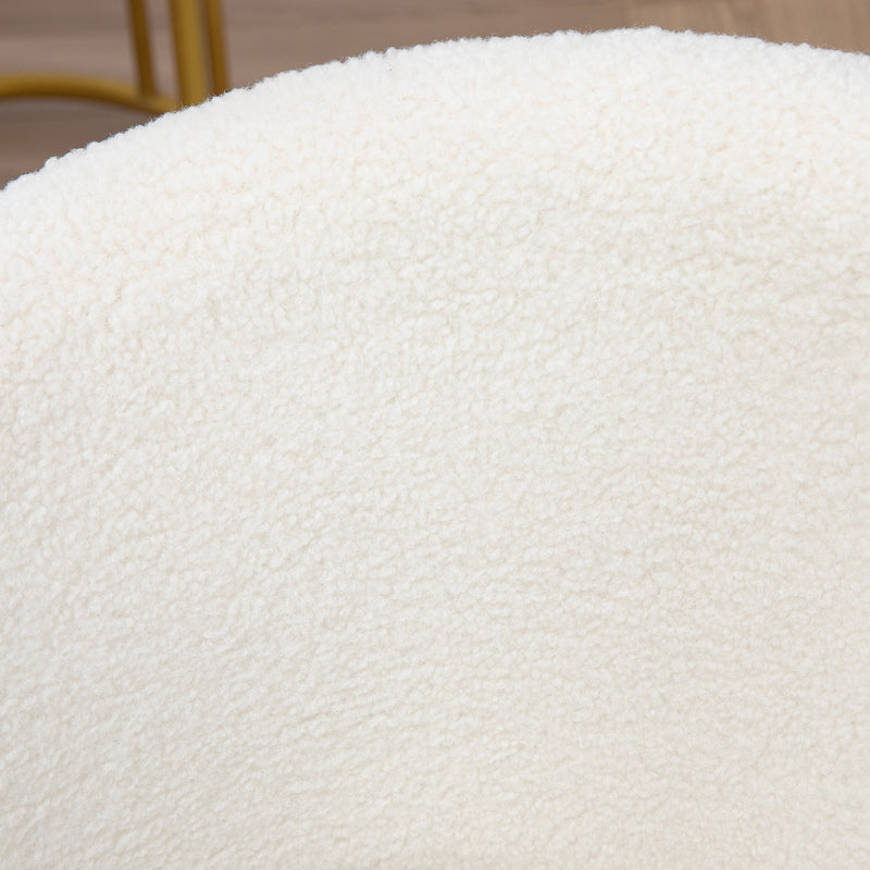 Sedia da Ufficio Design Moderno con Seduta Girevole e Rivestimento in Tessuto Teddy Bianco e Oro   