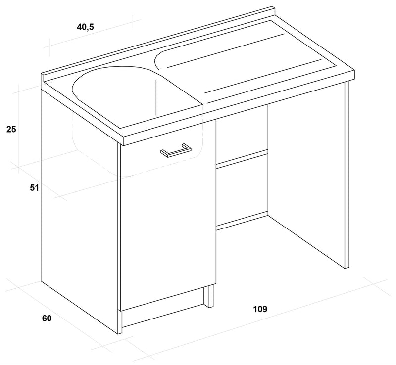 Lavatoio e Coprilavatrice 109x60x89cm Asse in Legno Montegrappa Marella Bianco Sinistro