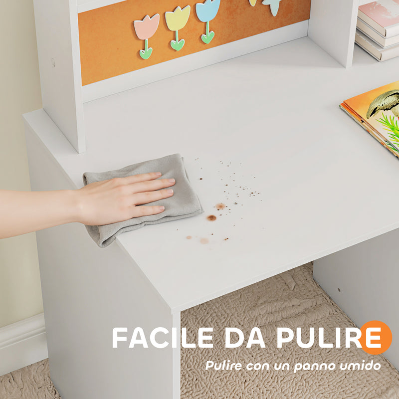 Set Scrivania e Sedia per Bambini con Scaffali Armadietto Cassetto in MDF Bianco      